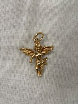 14K Gold Cupid Cherub Pendant – Solid Gold Angel Charm