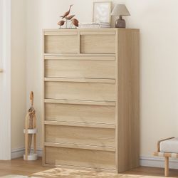 New sealed in the box Garvee 7 Drawer Dresser for Bedroom, Natural 7 Chest of Drawers Tall with Concave Handles, Wooden Dresser Organizer for Living R