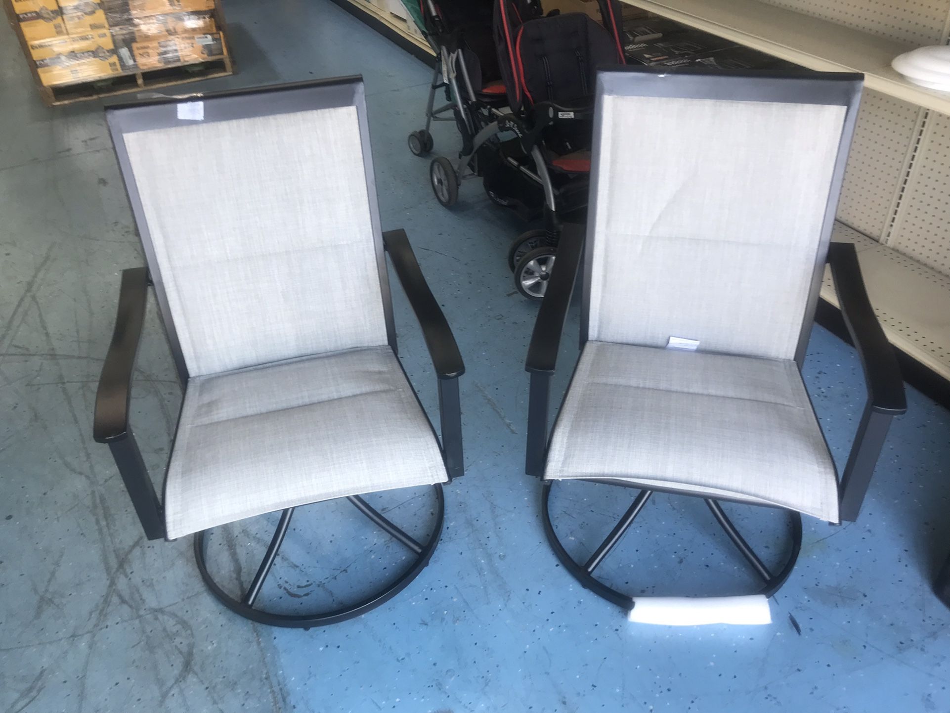 Style Selections Melrose Set of 2 Black Steel Frame Swivel Dining Chair with Gray Sling Seat 2 For $130
