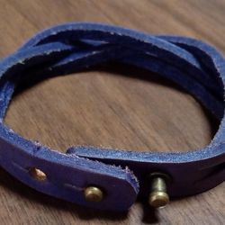 Handmade blue leather bracelet