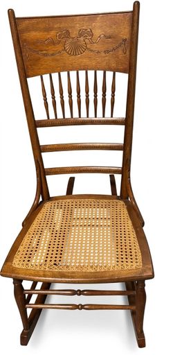 Antique Wood Rocking Chair with Cane Seat
