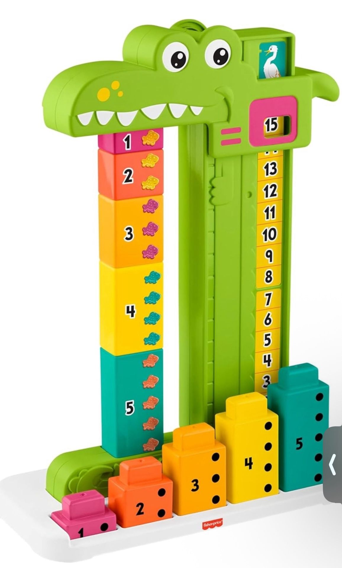 Fisher-Price Preschool Learning Toy Adding Alligator Counting Activity with 10 Stacking Blocks for Kids Ages 3+ Years