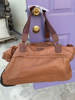 Brown Leather Rolling Duffle Bag