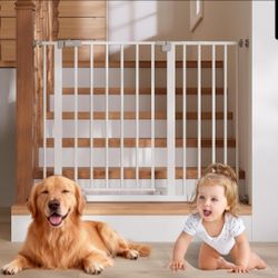 Baby Gate for Stairs Walk Through Dog Gate 30 Inch Pressure Mount 29.5-40.75 Inch White