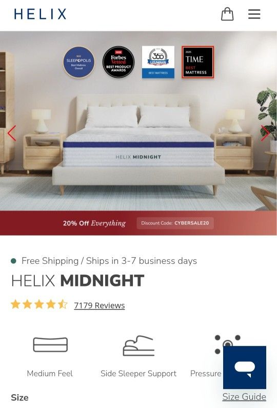 Helix Midnight Mattress, Queen Sized