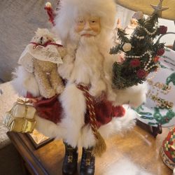 Vintage Santa Holding a Bear & Christmas Tree