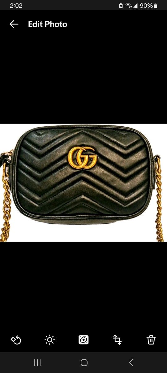 Authentic? Gucci GG Marmont Mini Bag Crossbody Black Quilted Leather Free Ship