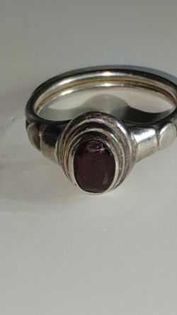 Vintage Sterling Silver Cabochon Garnet Ring Size 7 - Boho Southwestern