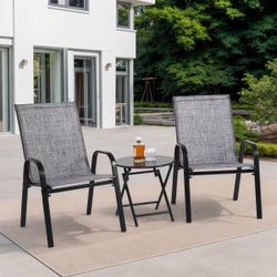3 PCs Patio set, Outdoor 2 Stackable Camping Chairs W/Breathable Textilene Fabric, Foldable Table