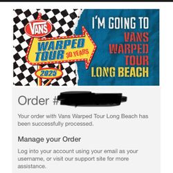 2 Vans warped Tour Longbeach Tickets 