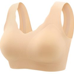 xl size Women's Seamless Wireless Bra, Ribbed Comfort Sports Bra, No-Wire Pullover with Support, Light Pink,Light Nude,Light Gray