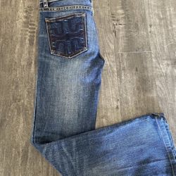 Tory Burch Classic Tory Boot Jeans Size 24 Hemmed Only worn Few Times 