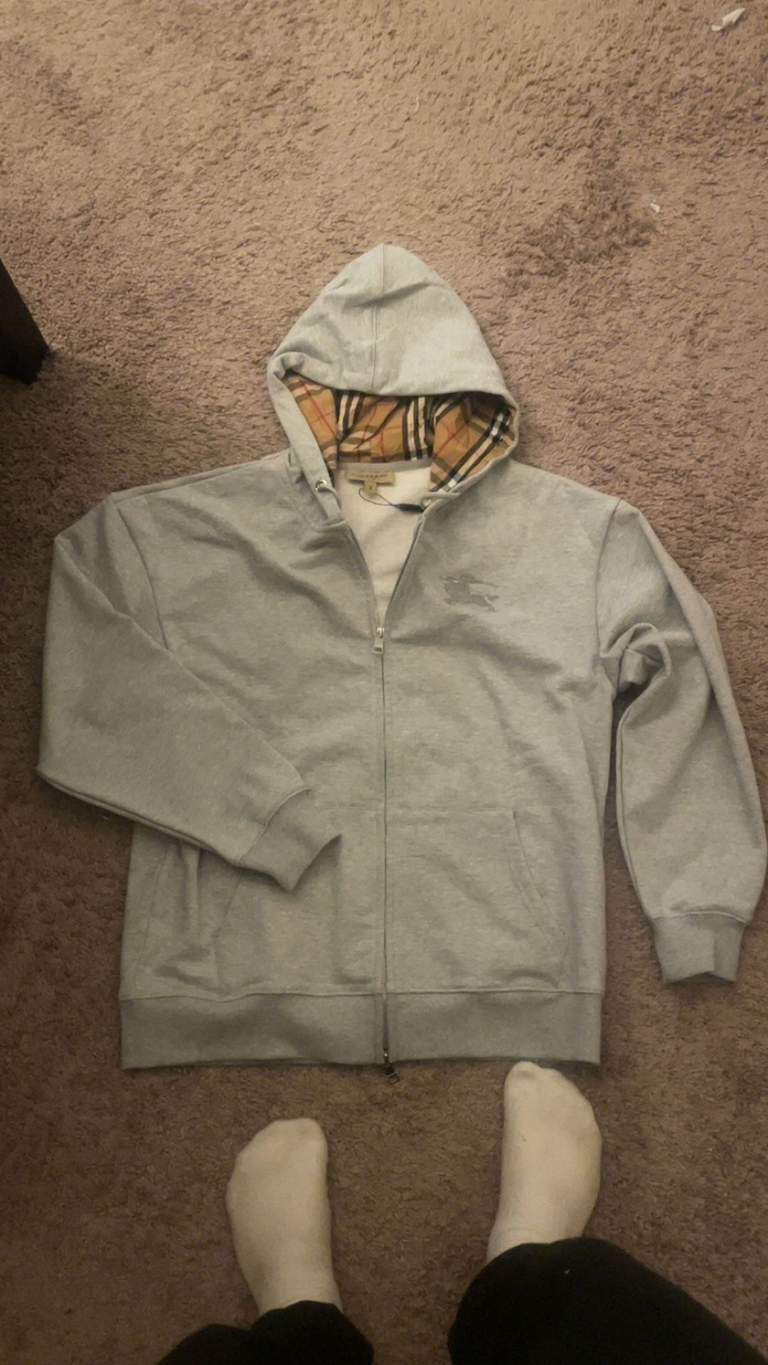 Burberry Zip Up Hoodie Size M Gray