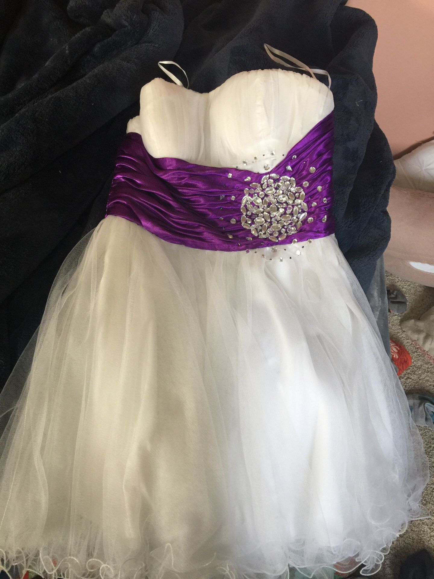 White and purple homecoming/prom dress