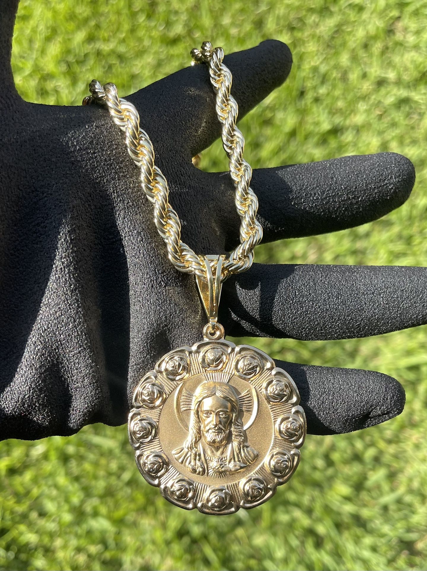 14K Gold filled double sided Jesus pendant