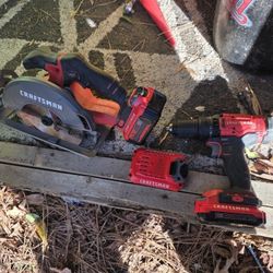 Craftsman 20v Saw, Hammer Drill And Three Batteries 
