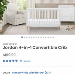 New white convertible crib/ Jordan 4-in-1 Convertible Crib