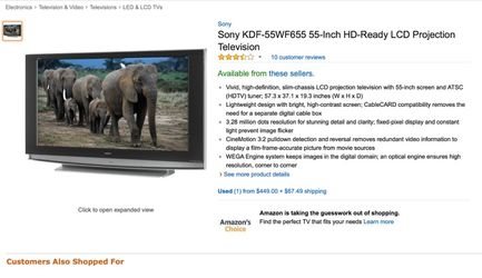 Sony KDF - 55WF655 55" HD-Ready LCD projection Television