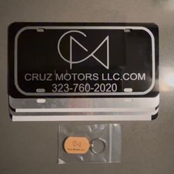 Laser Engraved Aluminum License Plate & Wooden Keychain 