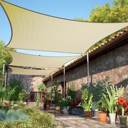 New In Box 12x12 Feet Sun Sail Shade Square Sand Or Cream With Hanging Ropes Included 