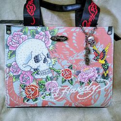 Ed Hardy pink and black tote