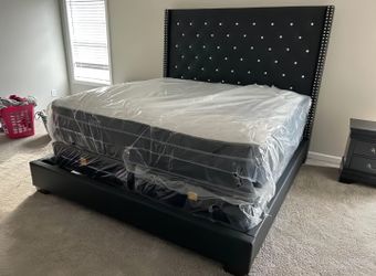😍💥Brand New Black Diamond Tufted Tall Headboard King And Queen Size Bed Frame - Mattress + Box Spring | Pay After Delivery 🚚