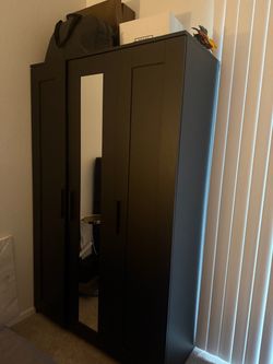 Black 3-Door Wardrobe with Mirror IKEA