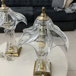   Vintage Antique pair Of Cofrac Art Verrier French crystal table lamp With Original Stickers