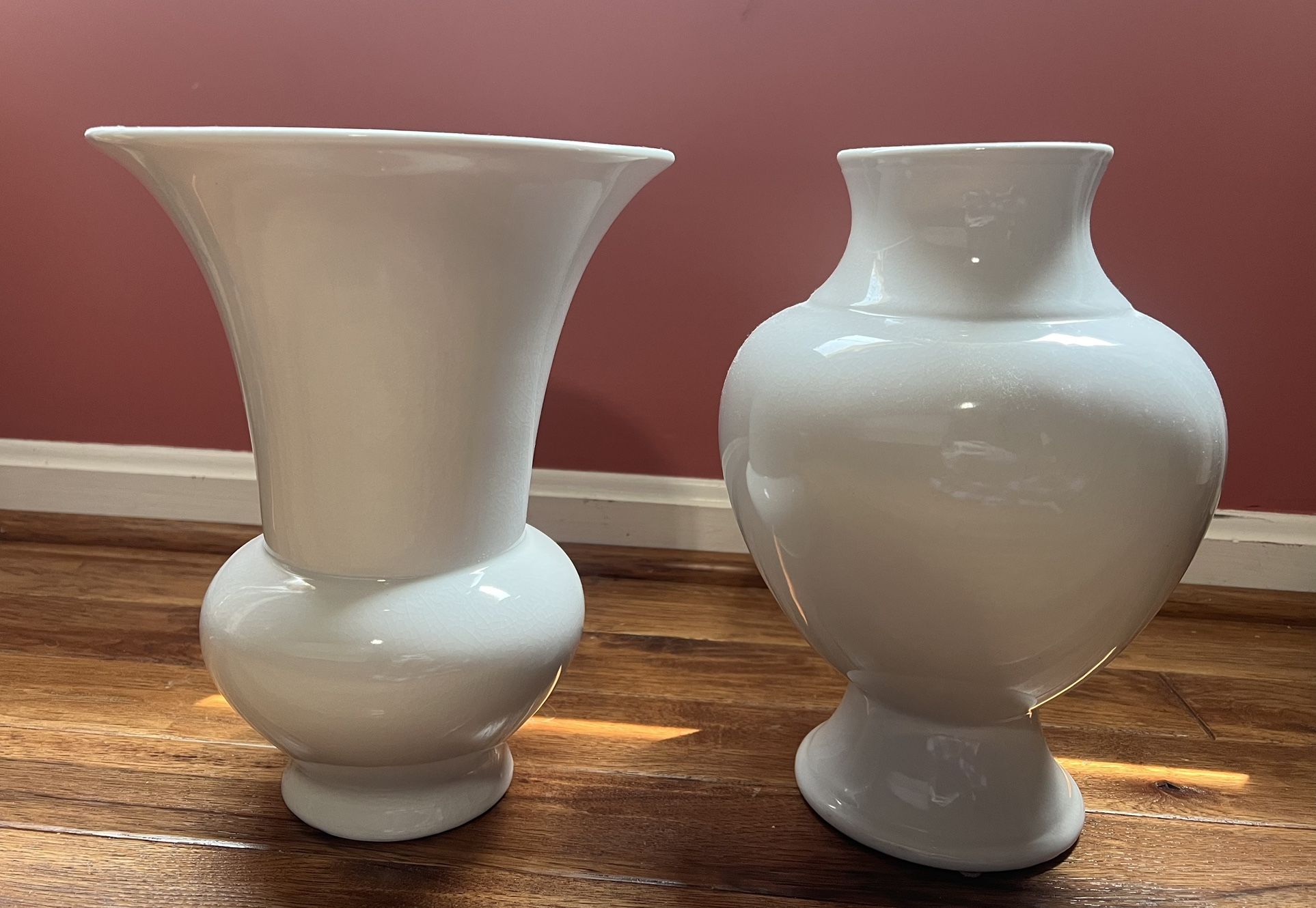 Set of Two White Ceramic Vases