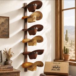 Brand New REFGY 3pc Wooden 6 Metal Rack Wall Cowboy Hat Holder HR2501BK-LF