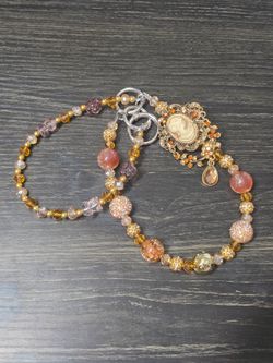 Beaded Cameo Charm Bag Chain