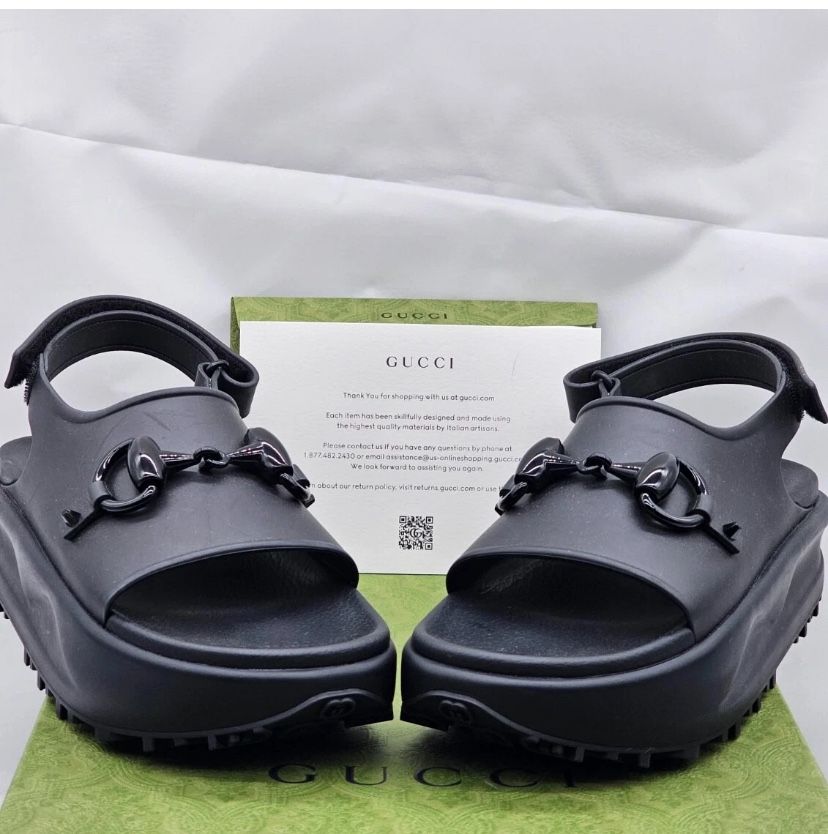 NEW Gucci Authentic Gucci Black Horsebit Size 40 Platform Soft Rubber