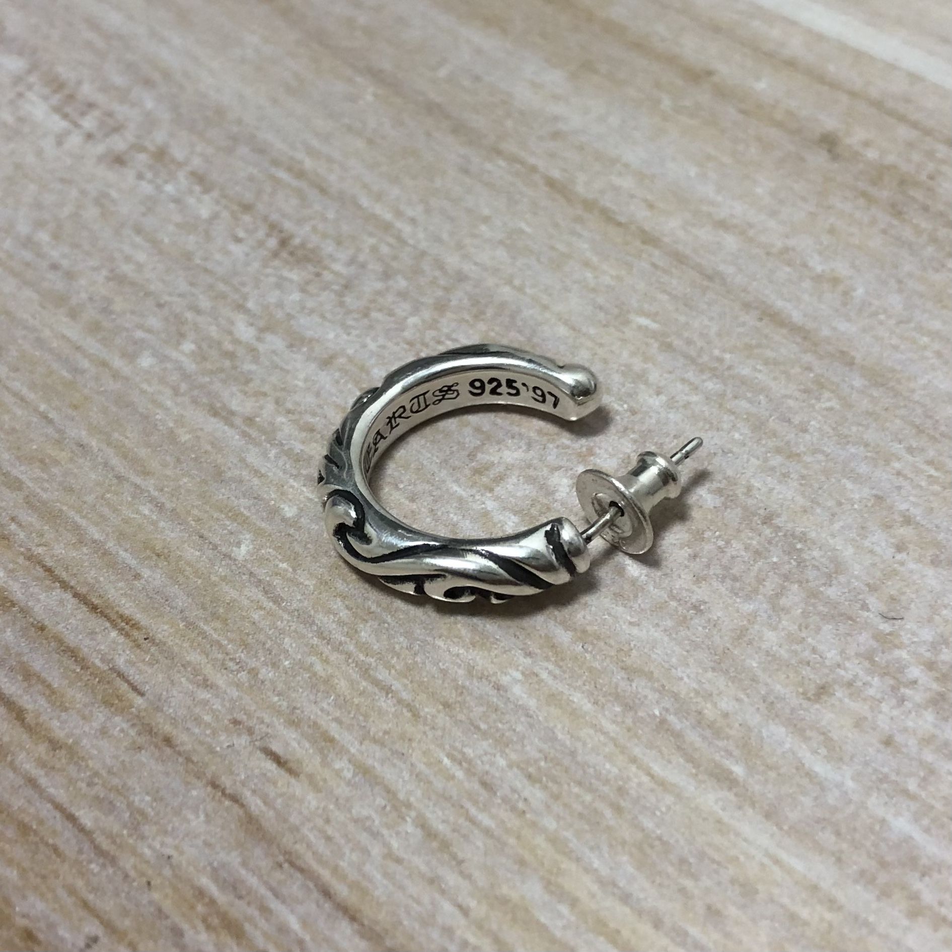 925 Sterling Silver Chrome Hearts Scroll Hoop Earring
