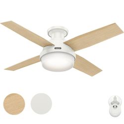 Hunter Fan 44 Inch Fresh White Indoor Ceiling Fan with Light and Remote Control, 4 Blades for Bedroom, Living Room, Office, Basement, Kitchen, Dining 
