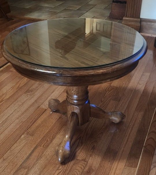 Wooden Side End Coffee Table With Glass Top