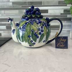 NEW Blue Sky Ceramics, Blueberry Teapot, Highly Collectible