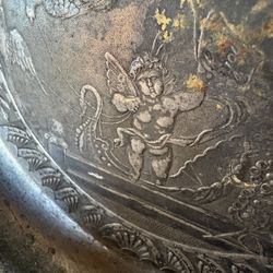 Rustic Farmhouse 💘Vintage Cupid Silver Plates Wine Holder Tray 