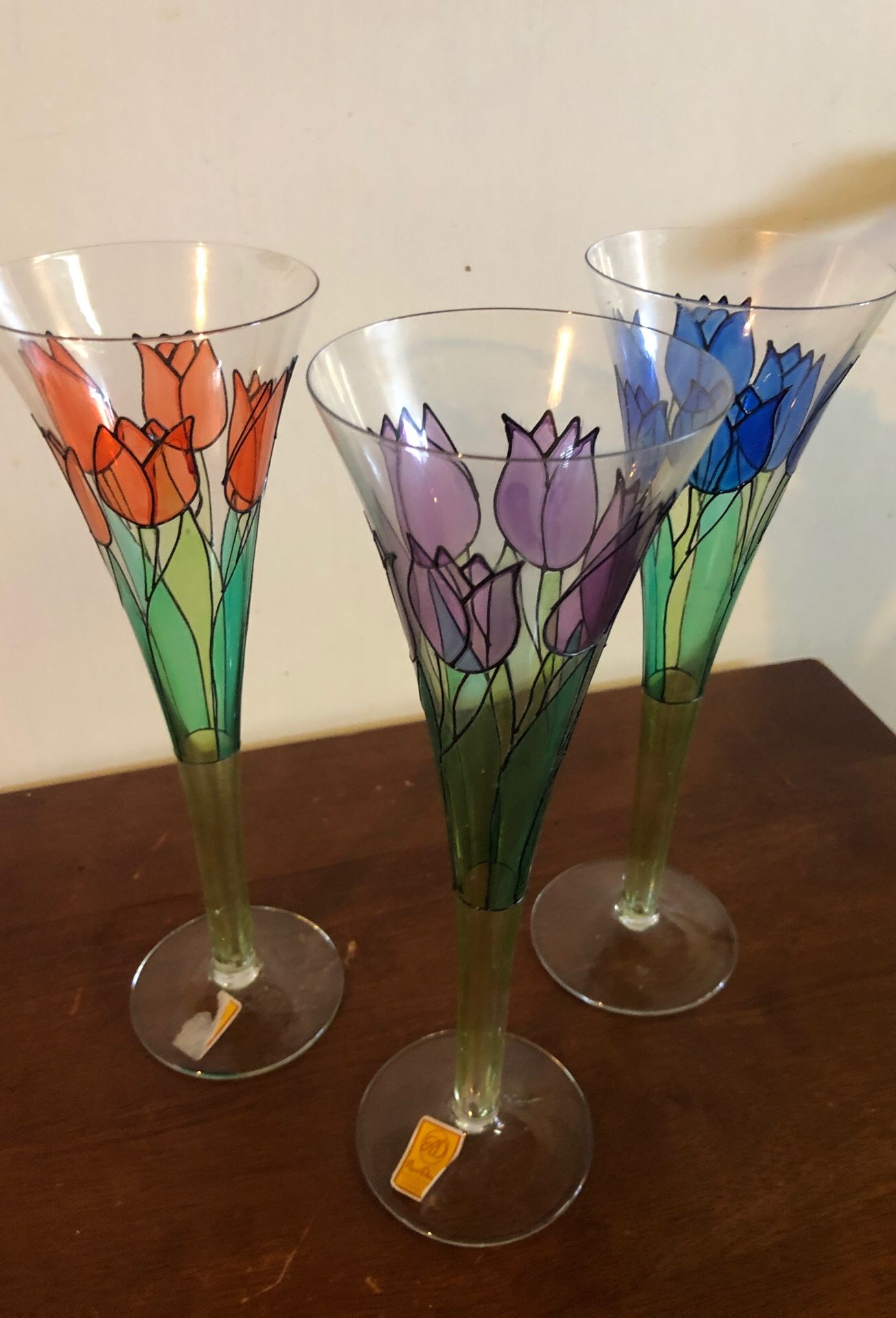 Tulip stained glass Romanian glass stemware