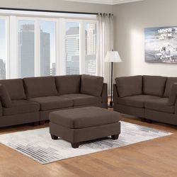 Brand New Brown Modular Design Sofa Set W Ottoman 