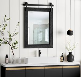 New in box-Farmhouse Bathroom Mirror for Over Sink 22”x32” Black, Rustic Western Barn Decor Bathroom Vanity Mirror, Wall Mirror for Bathroom, Living R