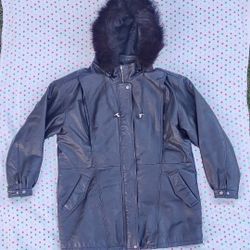Field Gear Raccoon Fur Genuine Leather Black Hooded Parka Jacket Coat