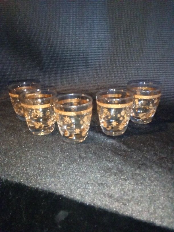 Antique 5 Shot Glass 22k Gilded