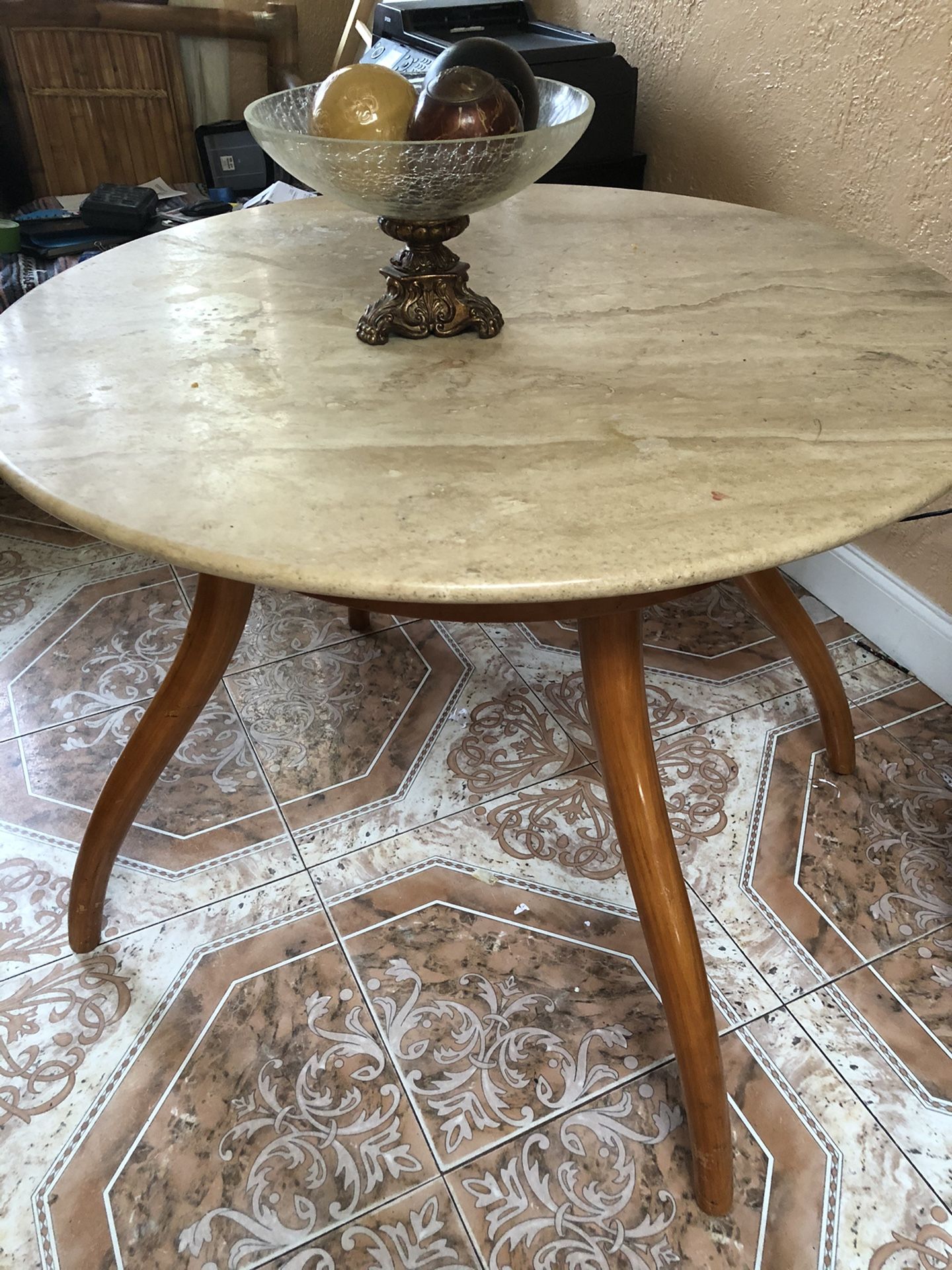 Marble top wood table