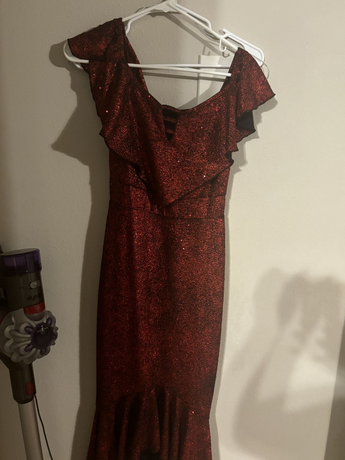 Red Mermaid Fit Shiny Comfy Dress