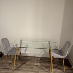 Glass Dining Table with Two Chairs 