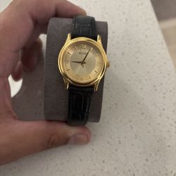 Men's Bulova Watch Gold-tone -  Black Leather Strap