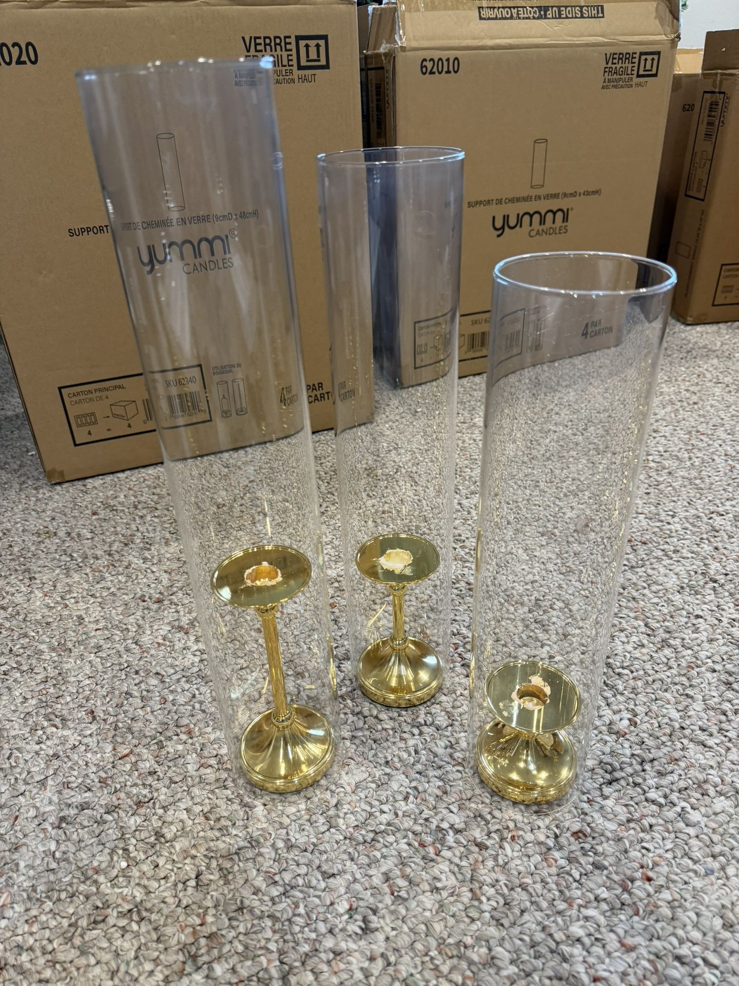 Gold Taper Candle Holders with Glass chimneys