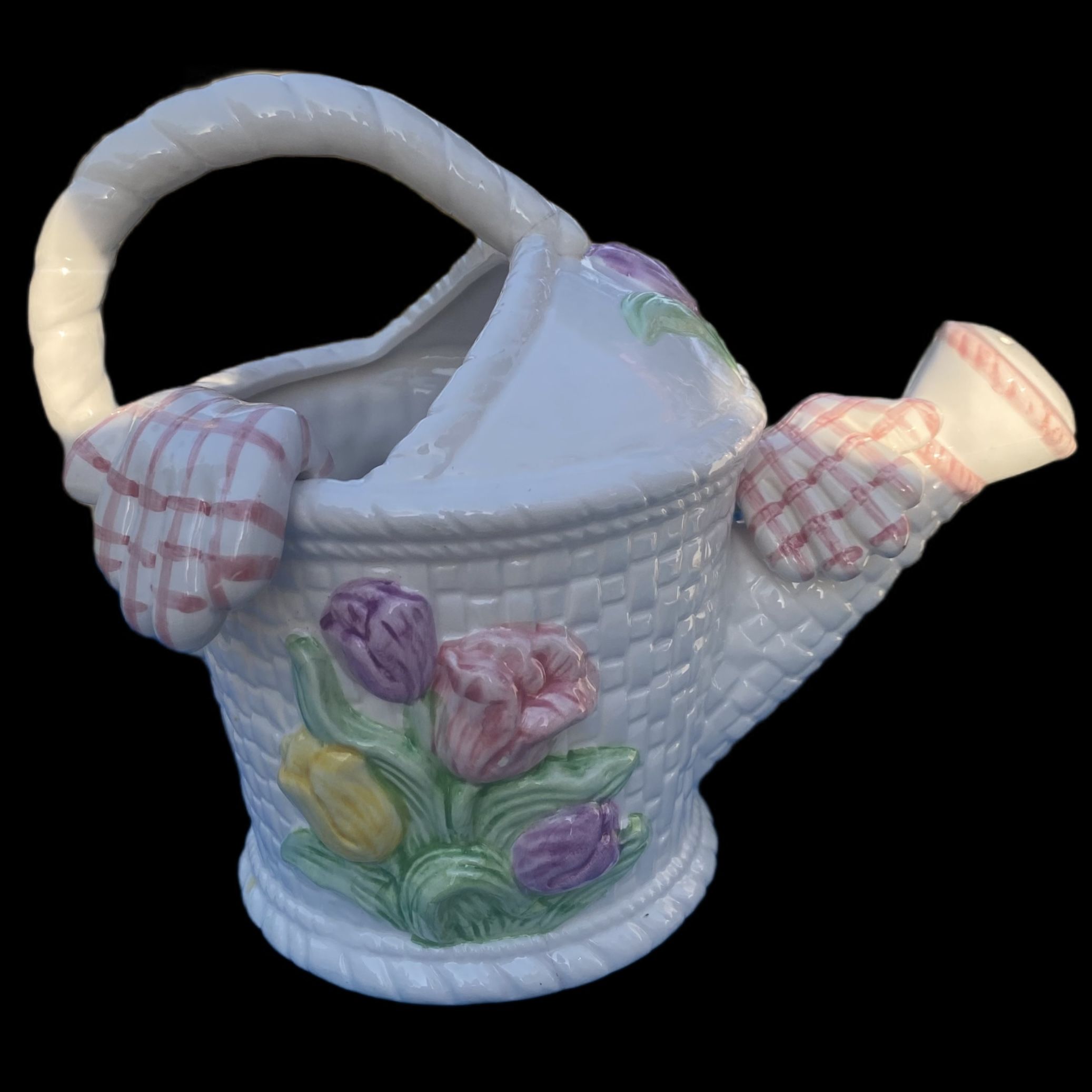 Embossed Ceramic Watering Can Vase Planter – Floral Garden Home Decor