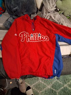 Phillies Majestic Cool Base 1/4-zip windbreaker jacket.