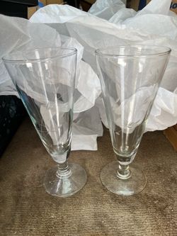 Princess House Set of 2 Etched Glass Pilsner Glasses